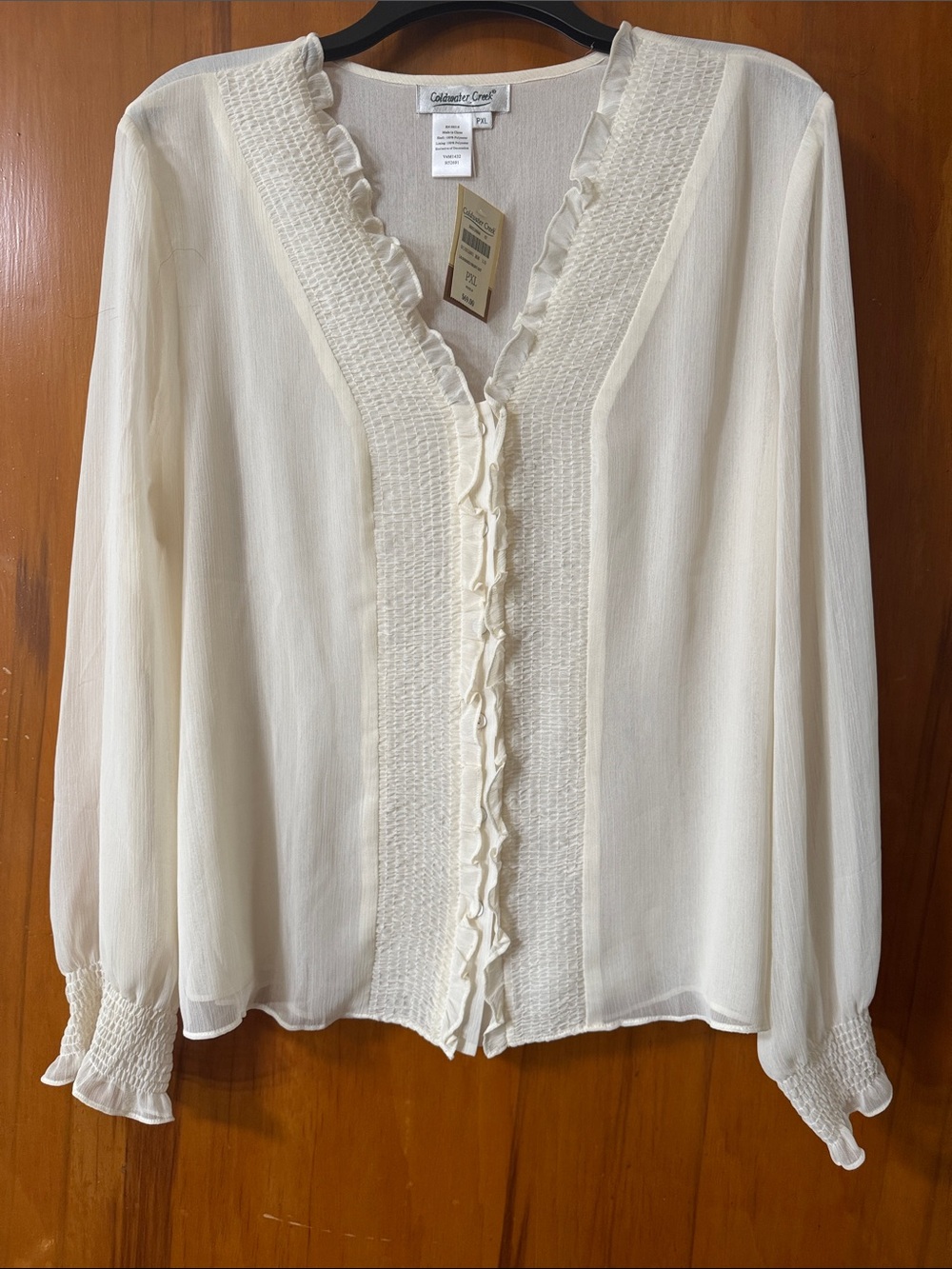 Coldwater Creek Ivory Ruffled V-Neck Blouse